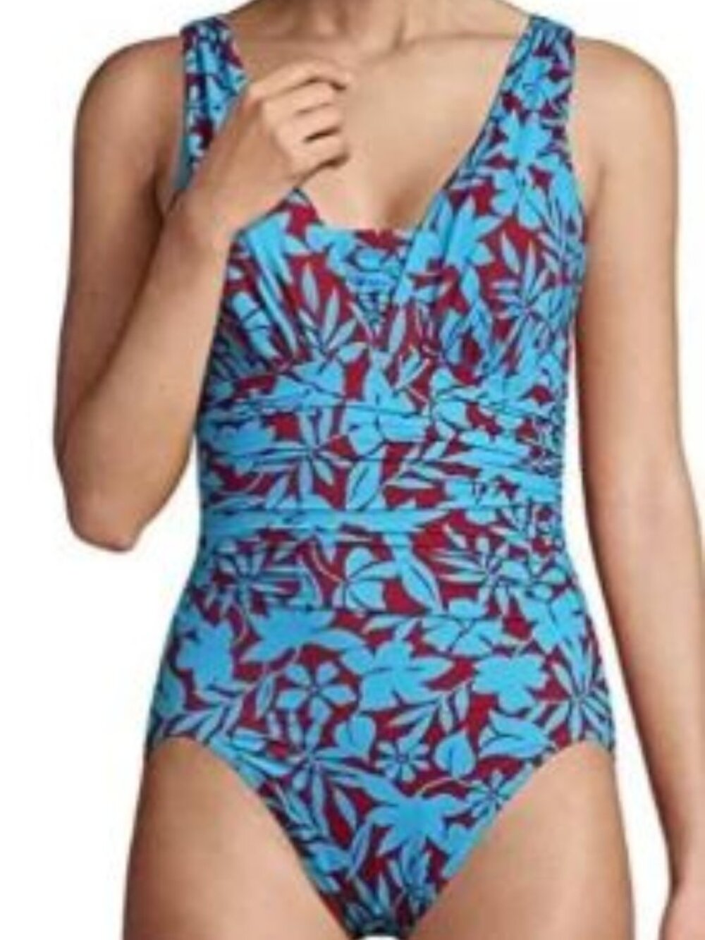 Lands End Grecian Blue & Red Slendersuit One Piece